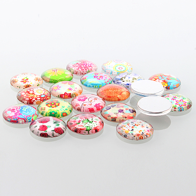 Half Round Dome Floral Printed Glass Cabochons Lbeads