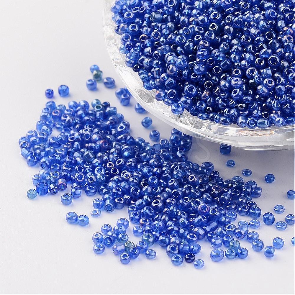Round Glass Seed Beads, Trans. Colours Lustered, Blue, Size: about 2mm ...