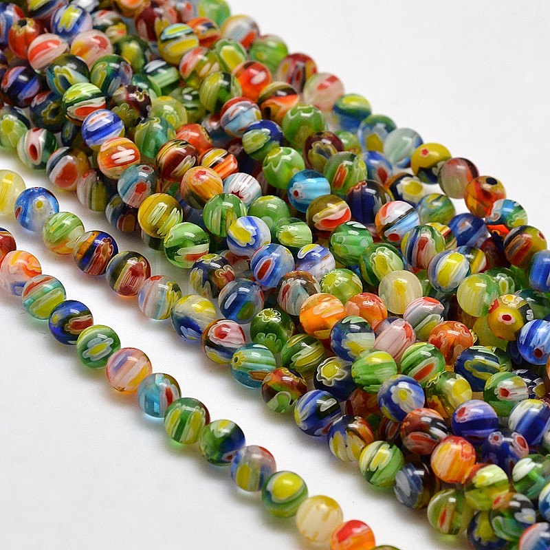 Round Millefiori Glass Beads Strands