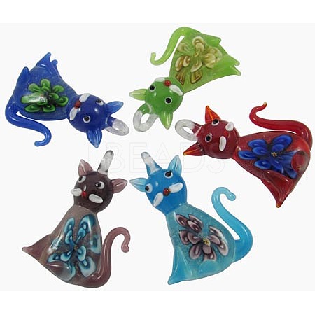 Handmade Luminous Lampwork Kitten Pendants LAMP-Y060-M-1