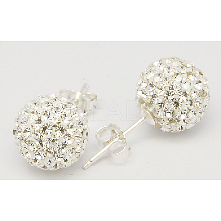 Gifts for Her Valentines Day 925 Sterling Silver Austrian Crystal Rhinestone Ball Stud Earrings for Girl Q286H011-1