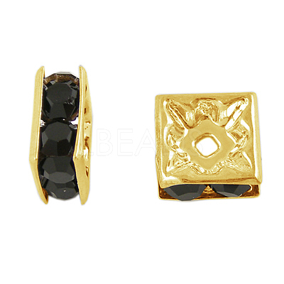 Brass Rhinestone Spacer Beads RB-A013-6x6-02G-1