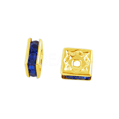 Brass Rhinestone Spacer Beads RB-A013-6x6-05G-1