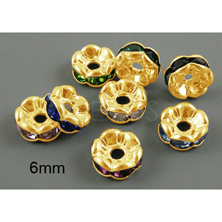 Brass Rhinestone Spacer Beads RB-A014-L6mm-G-NF-1