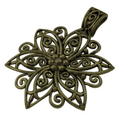 Tibetan Style Alloy Flower Big Pendants TIBEP-LF9727YKG-AB-LF-1
