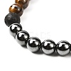 Natural Tiger Eye & Lava Rock & Synthetic Hematitie Beads Stretch Bracelet Set BJEW-JB07030-8