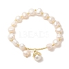 Natural Pearl & Brass Tube Stretch Bracelets BJEW-C051-08G-1