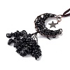 Natural Dyed & Heated Black Agate Moon with Chips Tassel Pendant Decorations G-L524-07R-B01-3