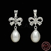 Anti-Tarnish Bowknot and Teardrop Rhodium Plated 925 Sterling Silver Pearl Pendants STER-N011-11-1