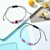 2Pcs 2 Style Natural Black Agate & Synthetic Moonstone & Acrylic Round Braided Bead Bracelets Set BJEW-JB09443-2