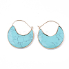 Synthetic Turquoise Crescent Moon Dangle Hoop Earrings G-S344-75D-1