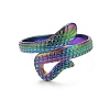 Rainbow Color Ion Plating(IP) 304 Stainless Steel Snake Open Cuff Ring for Women RJEW-A005-37MC-1