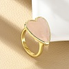 Heart Brass Natural Rose Quartz Finger Rings X-RJEW-D304-01G-B-4