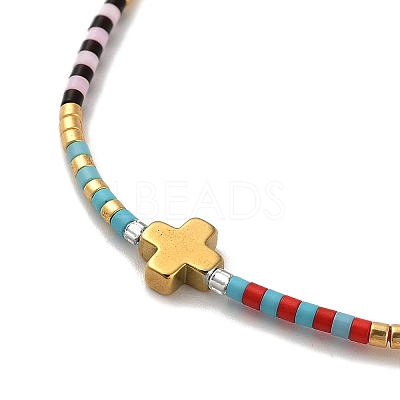 Cross & Glass Seed Braided Bead Bracelet KG3745-4-1