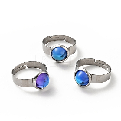 Flat Round K9 Glass Adjustable Ring RJEW-G253-01C-P-1