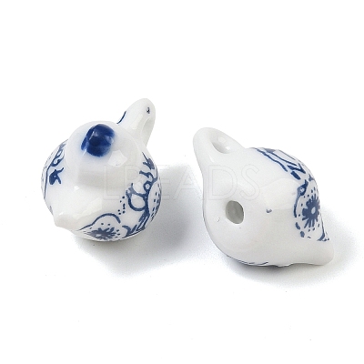 Blue Floral Printed Porcelain Charms PORC-Z007-06B-1