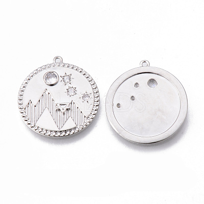 Brass Micro Pave Clear Cubic Zirconia Pendants KK-N232-174P-NF-1