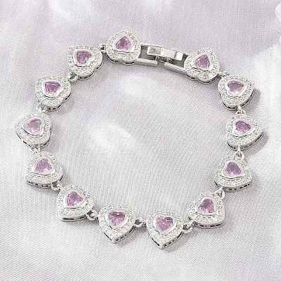 Brass Pave Cubic Zirconia Heart Tennis Bracelets for Women KK-CBA68DA-09P-02-1