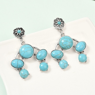 Alloy Synthetic Turquoise Dangle Stud Earrings EJEW-U053-07AS-1