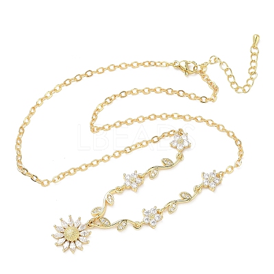 Brass Pave Cubic Zirconia Flower Pendant Necklaces NJEW-C121-04C-G-1