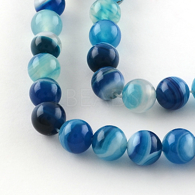 Dyed Natural Striped Agate/Banded Agate Round Bead Strands X-G-R342-4mm-05-1
