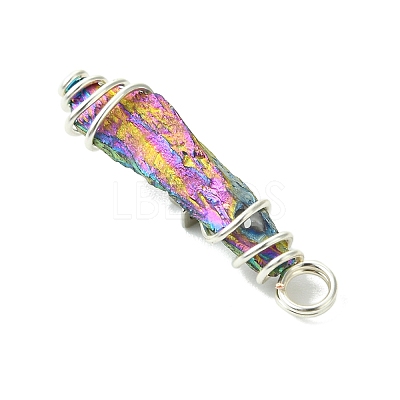 2Pcs Electroplated Natural Quartz Crystal Dyed Copper Wire Wrapped Pendants PALLOY-JF03171-02-1
