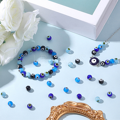60Pcs 4 Colors Handmade Evil Eye Lampwork Round Beads LAMP-SC0001-81-1