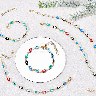 Brass Enamel Evil Eye Link Bracelets BJEW-NB0001-03-1