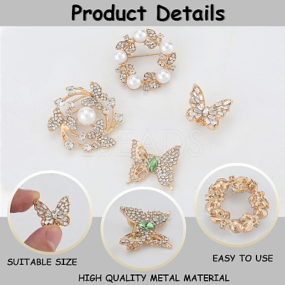 4Pcs 4 Styles Alloy Rhinestone Brooches for Clothes JEWB-CN0001-05-1