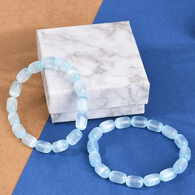 Dyed Natural Selenite Column Beaded Stretch Bracelets for Women BJEW-I312-05B-1