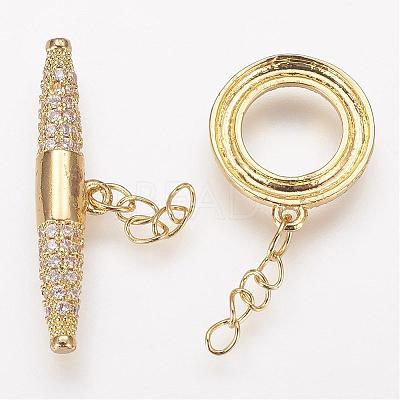 Brass Micro Pave Cubic Zirconia Ring Toggle Clasps ZIRC-P050-11G-1