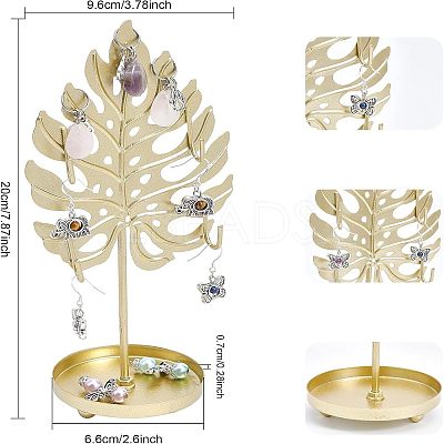 Iron Earring Display Stands with Round Tray EDIS-WH0016-018B-1