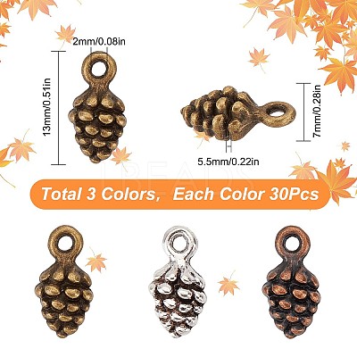 90Pcs 3 Colors Tibetan Style Alloy Pendants FIND-SC0004-52-1