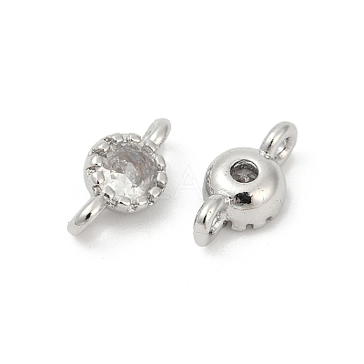 Brass Cubic Zirconia Flat Round Connector Charms KK-H204-02P-04-1