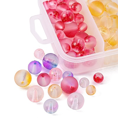 190Pcs 15 Style Frosted Spray Painted Glass Beads Strands GLAA-FS0001-27-1
