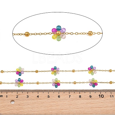 Glass & 304 Stainless Steel Cable Chain Beaded Chains SA-CBAD321-03H-1