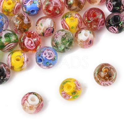 32Pcs 7 Colors Handmade Gold Sand Lampwork Beads LAMP-FS0001-30-1