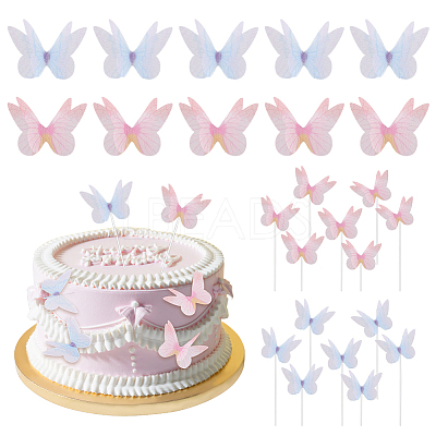 6 Sets 2 Colors Iron & Paper Butterfly Cake Toppers Decorations DIY-GA0007-53-1