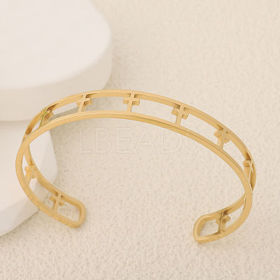 304 Stainless Steel Cuff Bangles for Women BJEW-S181-02G-A-1