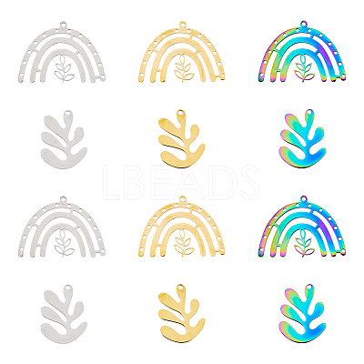 12Pcs 6 Styles 201 Stainless Steel Pendants STAS-DC0013-86-1