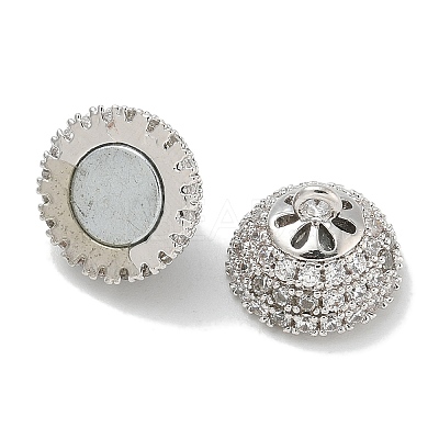 Rack Plating Round Brass Micro Pave Clear Cubic Zirconia Magnetic Clasps KK-L224-068P-1