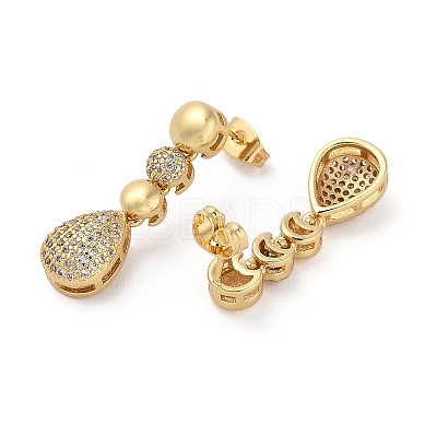 Brass Micro Pave Cubic Zirconia Dangle Stud Earrings EJEW-P252-06C-G-1