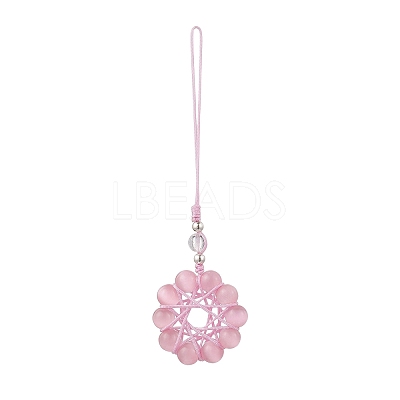 Cat Eye Flower Pendant Decorations HJEW-TA00419-02-1