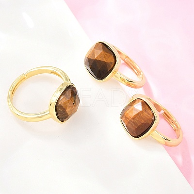 Natural Gemstone Finger Rings with Brass Findings G-H353-04G-1