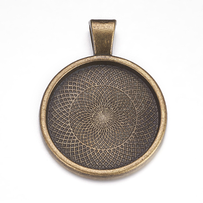 Flat Round Alloy Pendant Cabochon Settings PALLOY-A15654-AB-1