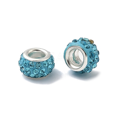Polymer Clay Rhinestone European Large Hole Beads with Silver Color Plated Brass Cores FPDL-R002-12-1