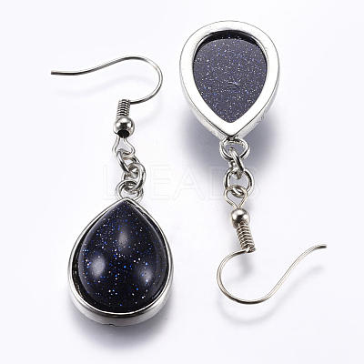 Synthetic Blue Goldstone Dangle Earrings EJEW-P143-A01-1