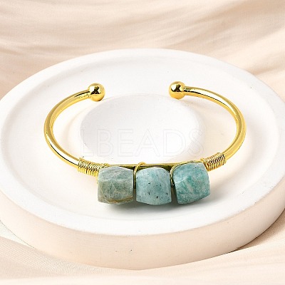 Natural Amazonite Beads Cuff Bangles for Women BJEW-Q035-01G-01-1