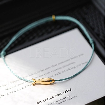 Adjustable Brass Fish Braided Bead Anklets WGBBA61-01-1