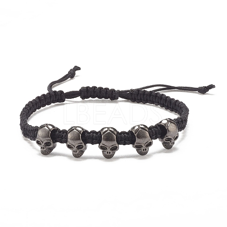 Skull Alloy Braided Bead Bracelet BJEW-JB07861-01-1